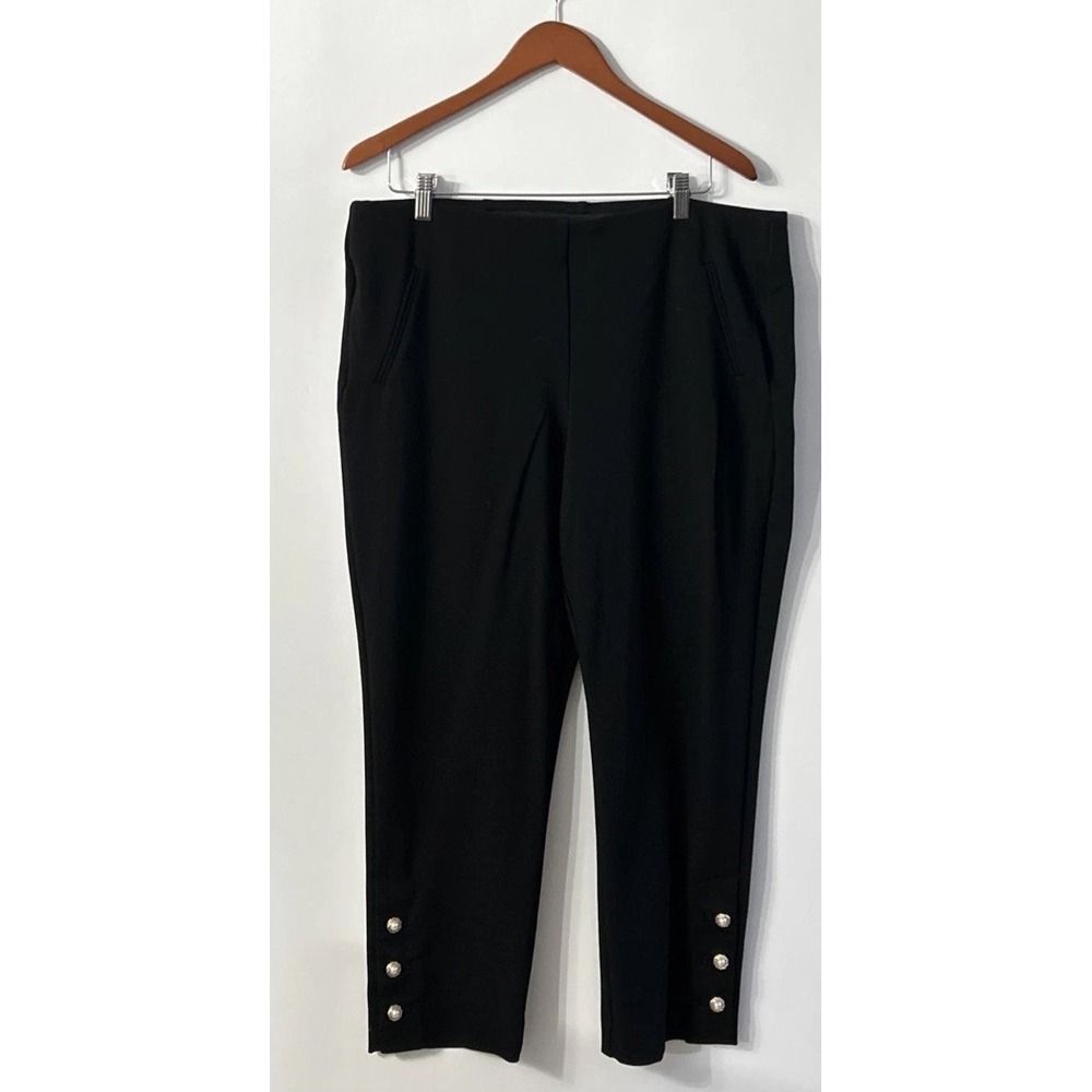 Chico's Slim Trim Juliet Rhinestone Button-Hem Ankle Pants Pull-On Stretch Sz 16